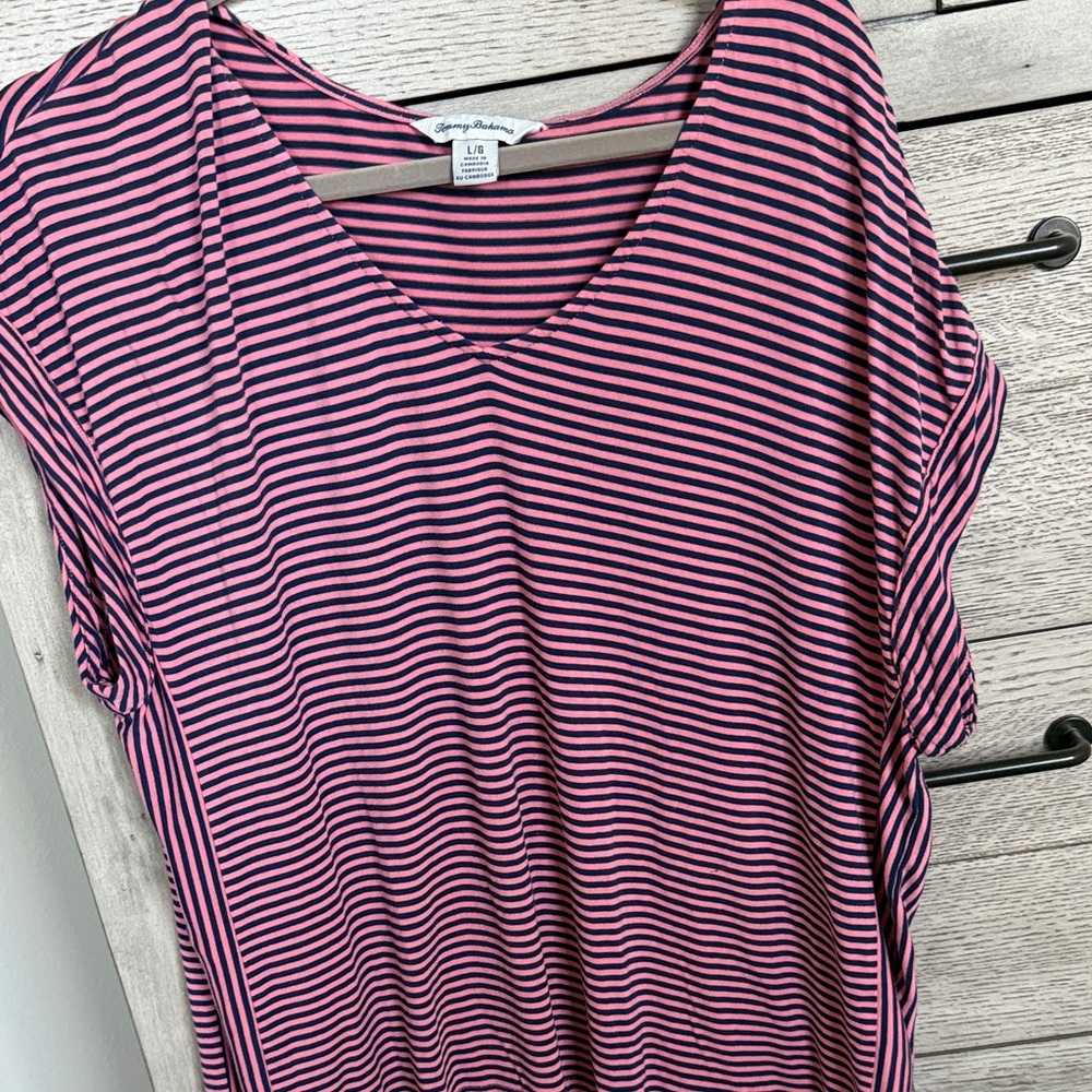 Tommy Bahama Pink and navy  Striped Short Sleeve Tee